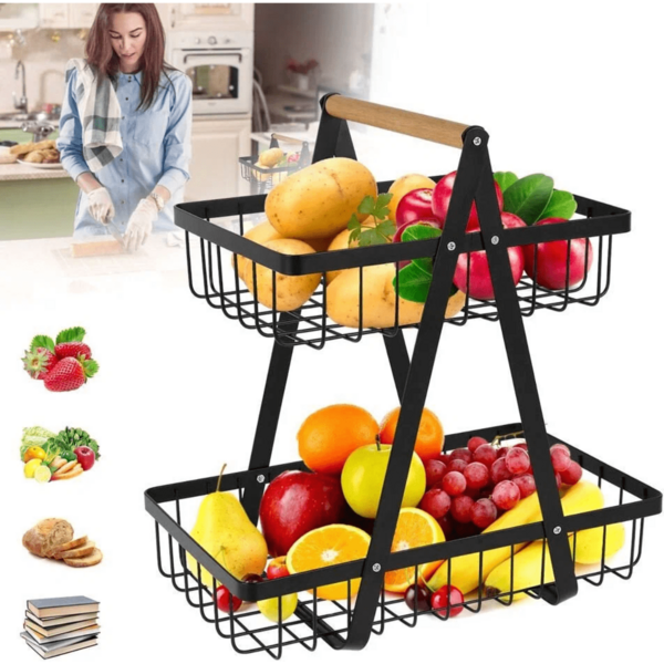 Fruteira De Mesa 2 Andares Organizador Multiuso Metal Aramado