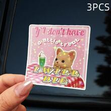 1张/3张可爱卡通猫咪乙烯基贴纸 - 防水、防刮，适用于笔记本电脑、头盔、摩托车、工具箱、吉他、踏板车、汽车 - 俏皮的“如果我没有一点零食我就要死了”设计，配以绿色饮料和星星，摩托车贴纸 | 趣味设计 | 防水剪贴簿用品 剪贴簿文具贴纸 - 彩色 - 查看 13