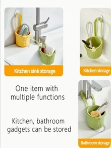 1 szt. wielofunkcyjny wiszący koszyk na zlew - odpływ z przyciskiem i miejsce do przechowywania, wyjmowany filtr, montaż w 1 sekundę, wykonany z trwałego tworzywa sztucznego, do przechowywania w kuchni i łazience, oszczędzający miejsce, solidna konstrukcja, nowe i stare modele będą wysyłane losowo.