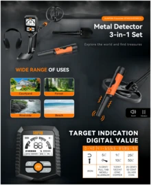 SUNPOW Professional Metal Detector Combo: Full-Size Detector With LCD Depth Display & Handheld Pinpointer Wand | 4 Modes, Audio/Vibration Alert For Beach, Gold, Relic Hunting - MD13+MD12 - 查看 4