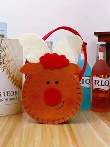 Customized Name Felt Tote Bag - Reusable Faux Burlap Christmas Party Gift Bags With Snowman, Rudolph And Santa Silhouettes - Multi-Holiday Gift Wrapping For Birthday, Christmas, Easter, Thanksgiving (No Sewing Required)