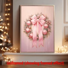 1 pieza, Guirnalda rosa festiva, arte de pared, decoración navideña de pared, arte de pared suave de invierno, póster navideño adorable y femenino, perfecto para Navidad, ideal para decoración de habitación, decoración navideña del hogar, arte de pared, pósteres, arte de pared con marco - Lienzo (marco opcional)