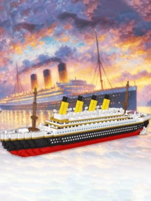 1pc Classic Luxury Cruise Ship Large Scale 3D Assembly Puzzle Model, Creative DIY Stress Relief Building Blocks, Collectible Desktop Decor, Birthday/Halloween/Christmas Gift - Multicolor - View 5