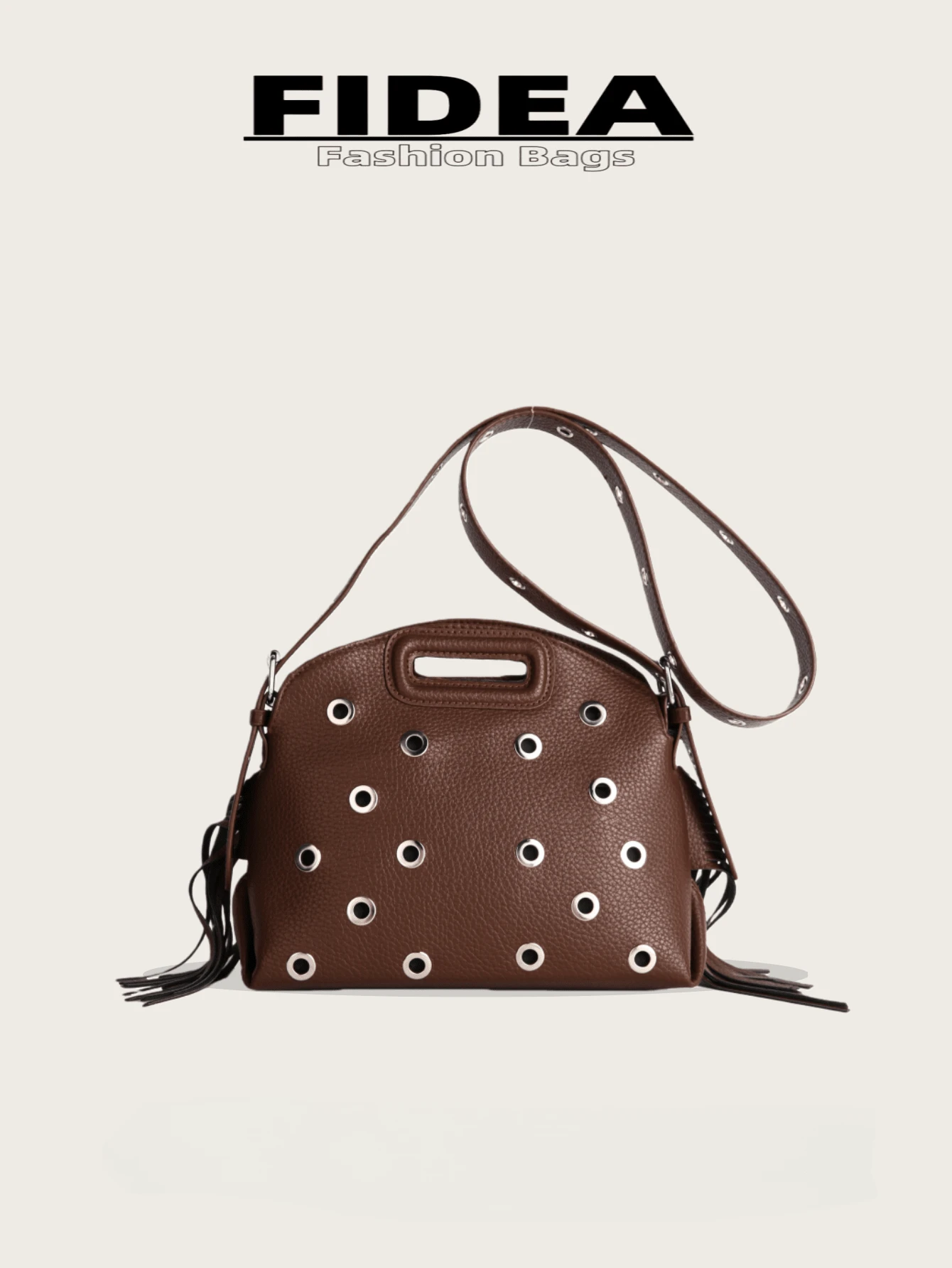 New Fashion Women's Oblique Shoulder Bag, Solid Color Minimalist Tassel High-End PU Rivet Hollow Out Decor Chic Elegant, Can Be Worn As Shoulder Or Handbag, Suitable For Dating, Shopping, Versatile And Exquisite