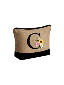 Personalized Floral Letter Linen Canvas Tote Bag Set, A-Z Letter Large Capacity Tote Bag With Matching Small Pouch, Suitable For Carrying Daily Essentials, Groceries, Travel Items, For Women, Fashion Lovers, Personalization Enthusiasts, Great For Daily Use, Shopping, Beach Travel, Adding Fashionable Personalized Accent To Outfits, Christmas/New Year Gift - Multicolor - View 42
