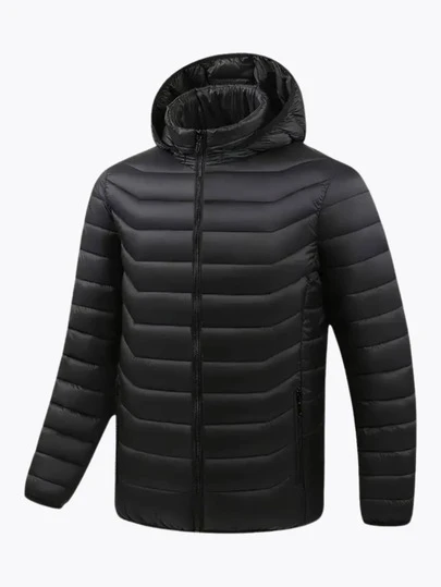 Chamarra acolchada ligera para hombre | Con gorro y cierre completo | Material térmico e impermeable de alta calidad | Perfecta para clima frío, viajes y uso diario | Diseño moderno, cómodo y duradero