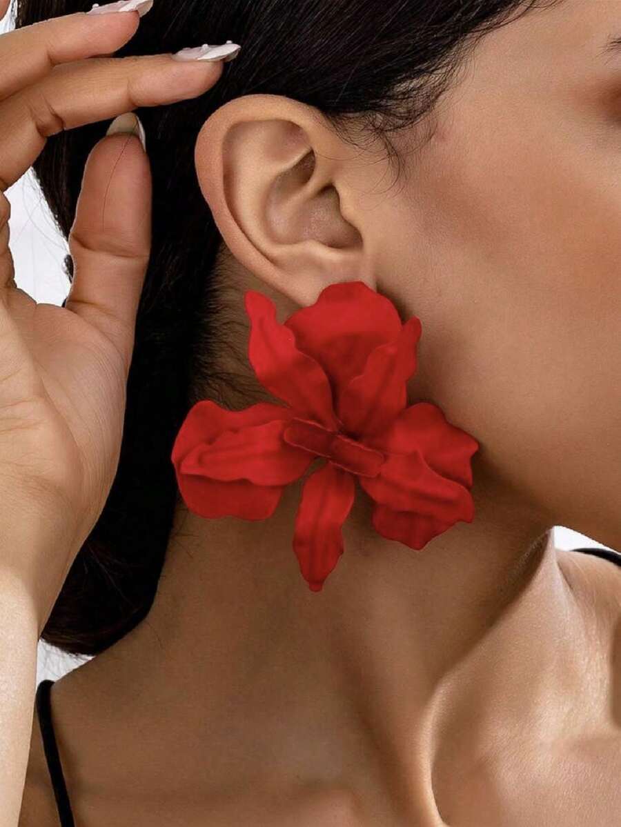 1 Pair Fashionable 2025 New European & American Cross-Border Jewelry Enamel Petal Earrings, Exquisite Design, Suitable For Women's Party, Daily Wear, Valentine's Day, Wedding, Travel, Mother's Day