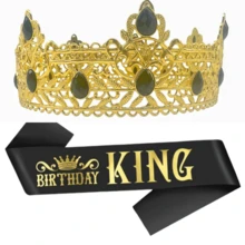 2pcs/Set Birthday King Crown And Sash Ribbon, Royal Gold King Crown For Men Party Decoration Prom Birthday Gifts For Men King Pageant Crown,Christmas Wedding Party Bachelor Party Costume Party For Women And Men - Multicolor - View 17