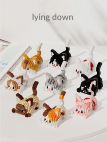 1pc Cute Cat Series Cartoon Figurine Plush Doll (Tabby Cat/Calico Cat/Cow Cat/Black Cat/Ragdoll Cat/Siamese Cat) Animal Model DIY Assembling Building Blocks Home Decor Birthday/Halloween/Christmas Gift Cat, Building Blocks, Halloween,Littlest Pet Shop,Number Blocks,Doll - Multicolor - View 5