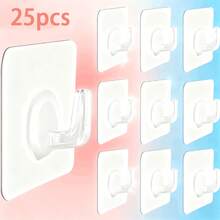 25个/20个/15个/10个/5个装透明壁挂式衣架，自粘式门/墙钩，承重力强，适用于厨房、浴室，可用于悬挂包包、装饰品，斋月装饰