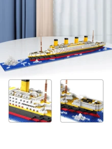 1pc Classic Luxury Cruise Ship Large Scale 3D Assembly Puzzle Model, Creative DIY Stress Relief Building Blocks, Collectible Desktop Decor, Birthday/Halloween/Christmas Gift - Multicolor - View 4