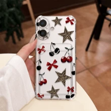 Leopard, Star, Cherry Pattern Card Slot Transparent Phone Case, Stylish And Practical, Compatible With Apple 17/16/15/14/13/12/11/XR - Clear - View 1