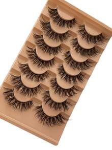 7 Pairs Natural Wispy False Eyelashes, 3D Voluminous Fluffy Cat Eye Lashes, Easy Strip Applicatio - Black - View 4