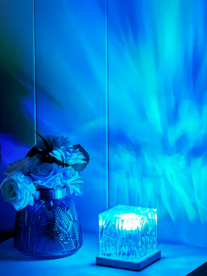 1pc 16 Color Changing Crystal Cube Lamp, Christmas Decor, Room Decor, Aurora Borealis Projection Night Light With Remote Control, Night Light Projector, Valentine's Day Decor, Bedroom, Gift