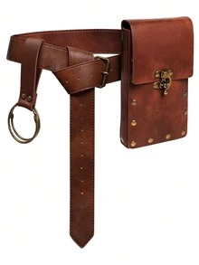 2pcs Steampunk Medieval Style Waist Bag, Viking Leather Phone Wallet, Steampunk Pirate Costume Travel Waist Bag, Suitable For Adult Halloween - A - View 9