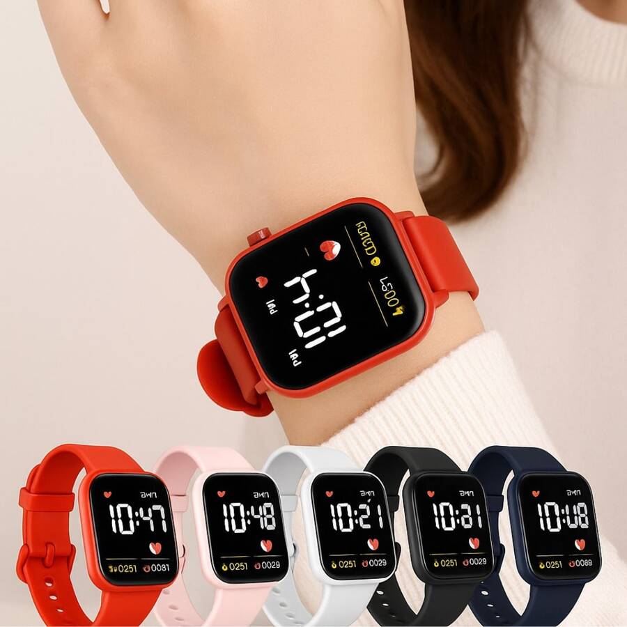 Women's Square Digital Sports Watch Gifts, Everyday Use, Pink - trắng - Xem 1