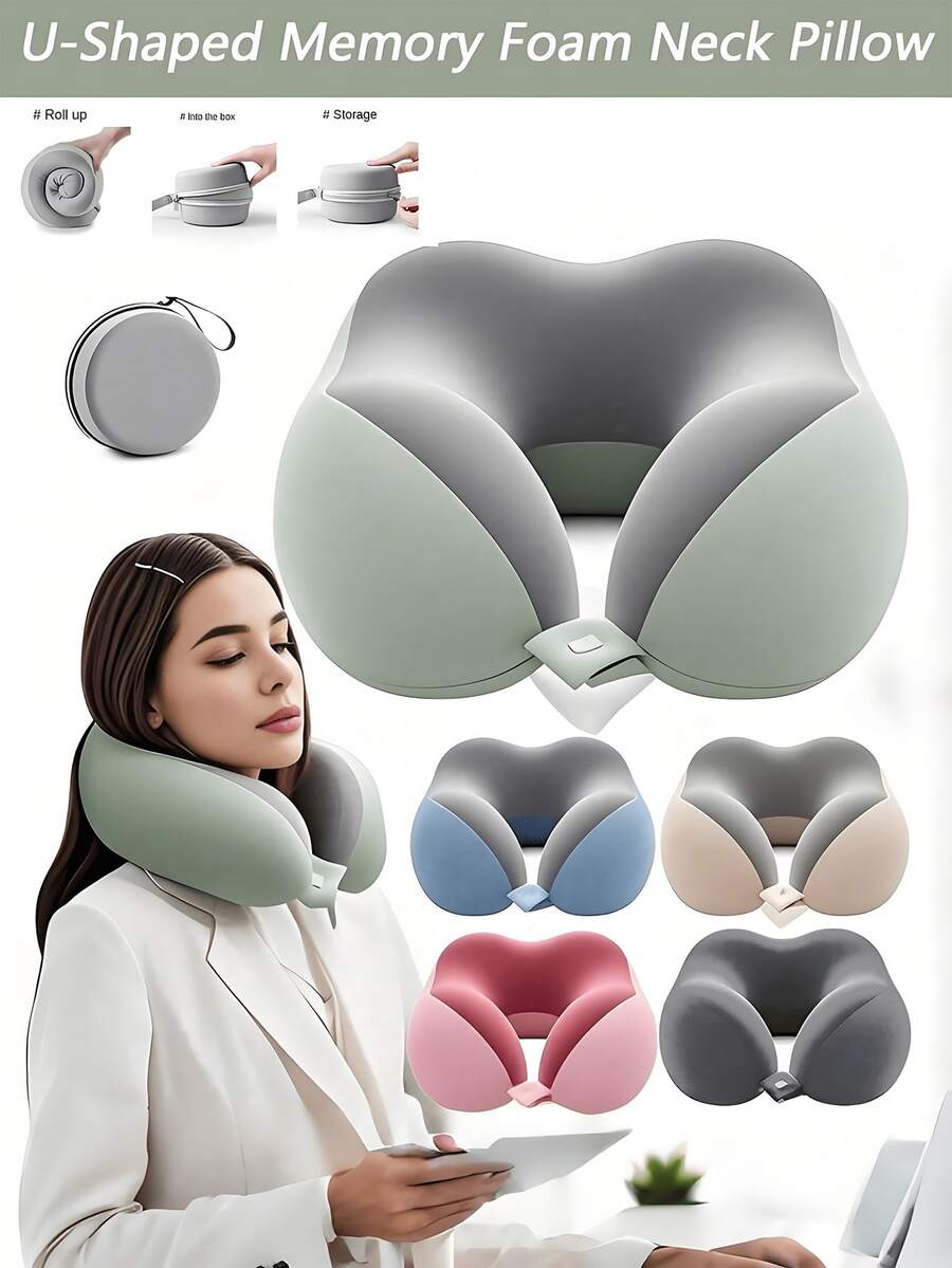 [2025 New Arrival Hot Selling] U-Shaped Memory Foam Neck Pillow With Storage Bag, Portable Travel Nap Pillow, Slow Rebound Neck Pillow, Office Siesta Essential, Airplane Travel Cervical Pillow. Removable And Machine Washable, Provides Neck Support - Travel Essential.