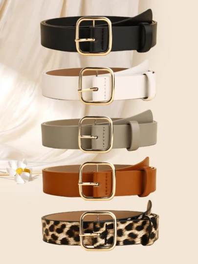 5 chiếc thắt lưng da trang trí cổ điển thanh lịch có khóa vuông dành cho nữ, thời trang đa năng