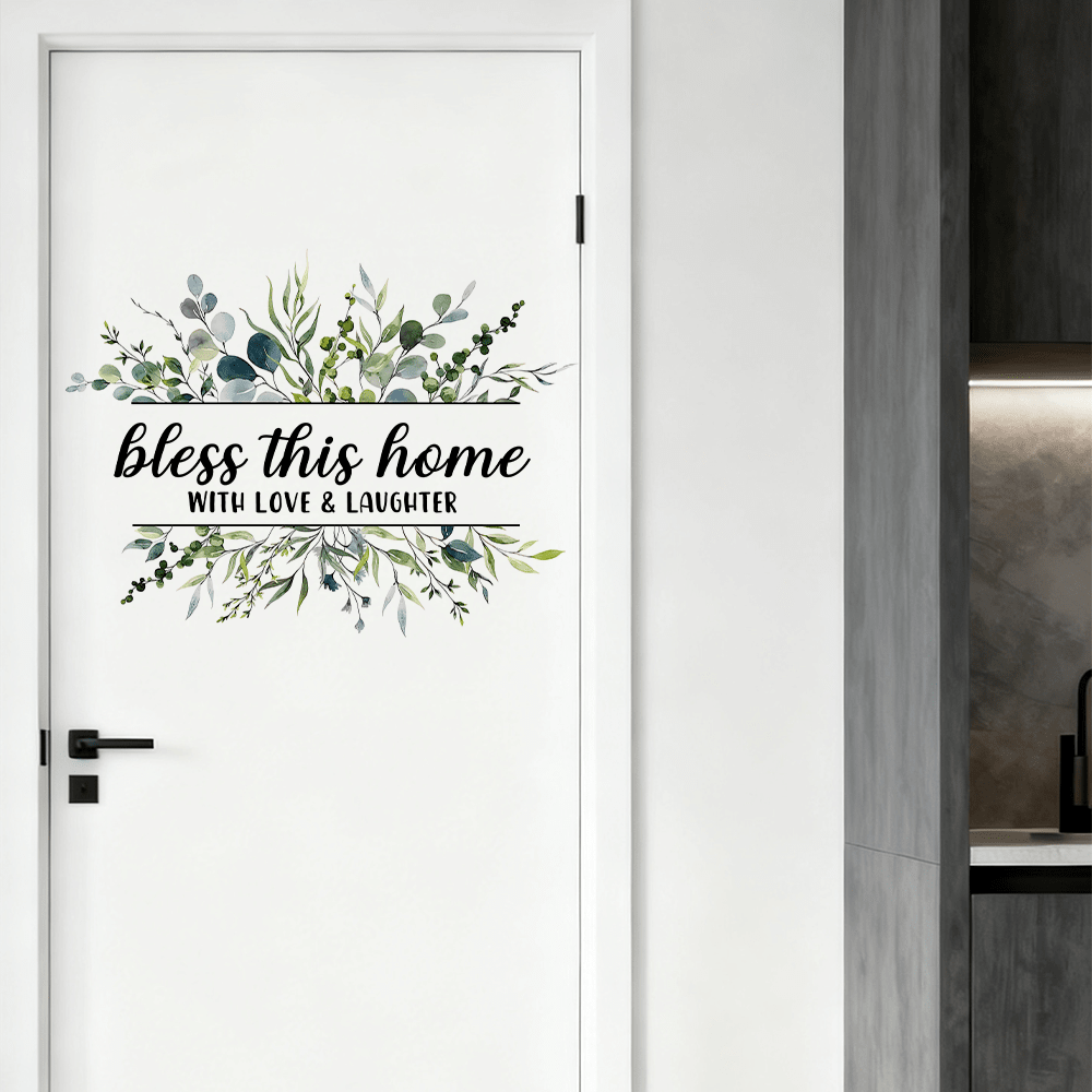 1/3/5pcs Family Blessings Door Stickers,Lovely Green Leaves Waterproof Vinyl Wall Contact Paper Pvc For Living Room Bedroom And Dining Room Door Wall Decor, Bathroom Decor And Accessories, Housewarming Gifts For Friends And Family Home Decor - Multicolor - View 9
