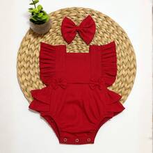 Romper Jardineira Macacão Vermelho liso Roupa Bebê Menina Body Festa Fotos - Vermelho - Visão 3