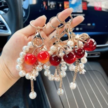 New Pearl-Strung Cherry Keychain - Stylish Acrylic Cherry Car Keychain - High-End Style Hanging Accessory - Multicolor - View 5