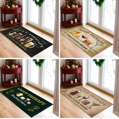 1pc Funny Wine Culture Pattern Printed Rug, Faux Wool Mat - Highly Absorbent, Easy To Clean, Suitable For Home Decor, Farmhouse, Entryway, Indoor, Room, Kitchen, Dining Room, Small Office/Home Office, Sink, Laundry Room, Doormat, Kitchen Mat, Non-Slip Mat