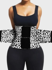 1pc Women's Pink Leopard Print Waist Cincher, Abdominal Slimming Elastic Waist Belt, Suitable For Fitness, Daily Wear, Sports - Black and White - View 7