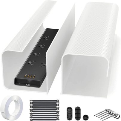 Under Desk Cable Management Tray 2 Pack 40cm PVC Cord Organizer Box SelfAdhesive Installation Wire Management Compu...