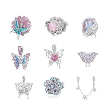 Encanto de la serie de insectos Bamoer Spring Dream, cuentas de pulsera con forma de mariposa dinámica y alegre para manualidades DIY, accesorios de plata pura S925 como regalo diario para la joyería de mujer