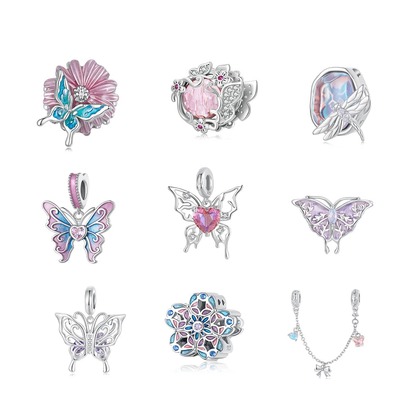 bamoer Encanto de la serie de insectos Bamoer Spring Dream, cuentas de pulsera con forma de mariposa dinámica y alegre para manualidades DIY, accesorios de plata pura S925 como regalo diario para la joyería de mujer