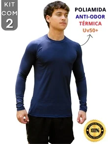 Kit With 2 Polyamide UV50+ Thermal Long Sleeve Compression Anti-Odor Raglan Shirts KJG - Blanco y azul marino - Ver 3