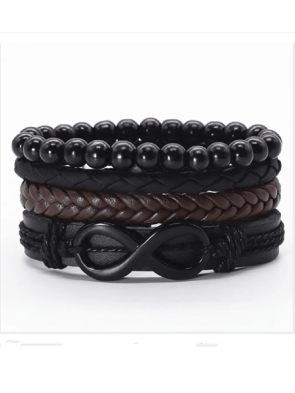 4 قطع/مجموعة سوار رجالي من الجلد الاصطناعي الأسود اللانهائي