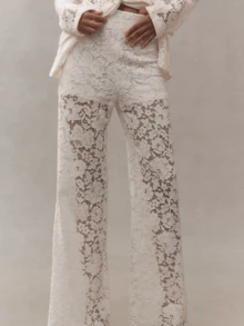 Women's Lace Bell Bottom Pants Mesh Flare Leg High Waisted Sheer  Goth Leggings Cover UpTrousers - White - View 8