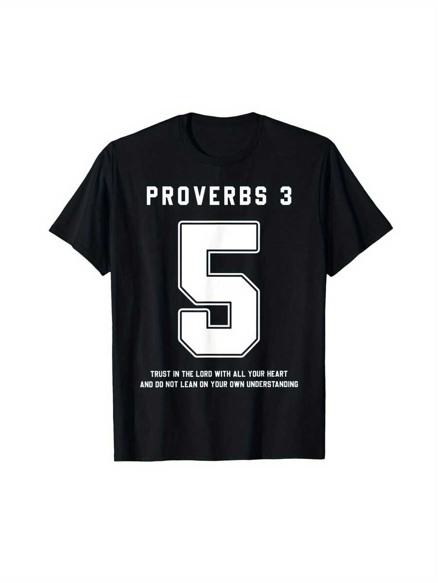 Men's Proverbs 3:5 Bible Verse Cotton T-Shirt - Black Athletic & Casual Wear With Inspirational Scripture Print, Breathable Round Neck Tee For All Seasons - màu đen - Xem 1