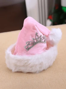1 pieza - Nuevas decoraciones navideñas muy vendidas, nuevo atuendo navideño para adultos, gorro de algodón con corona rosa y pelo largo, regalos de decoración navideña