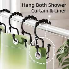 Shower Curtain Hooks,Sturdy Stainless Steel Double Sided Shower Hooks Rings For Bathroom Shower Curtain Rods Curtains Set Of 15 Hooks - Matte Black - Black - View 5