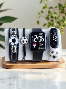 4件套全新LED数字足球宇航员显示电子表和全新LED显示数字电子表足球手链+球形皮革手链和球形编织手链。万圣节、圣诞节、情人节、母亲节等节日礼物的最佳选择 - 彩色 - 查看 11