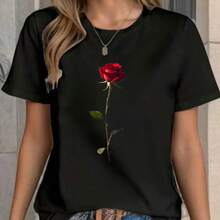 Women's T-Shirt Blouse 100% Cotton Printed Shirt Fashion New Arrival - màu đen - Xem 1