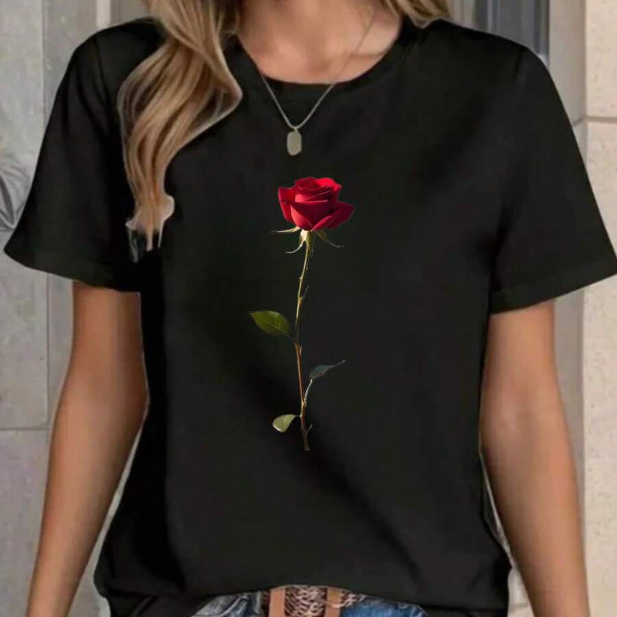 Women's T-Shirt Blouse 100% Cotton Printed Shirt Fashion New Arrival - màu đen - Xem 1