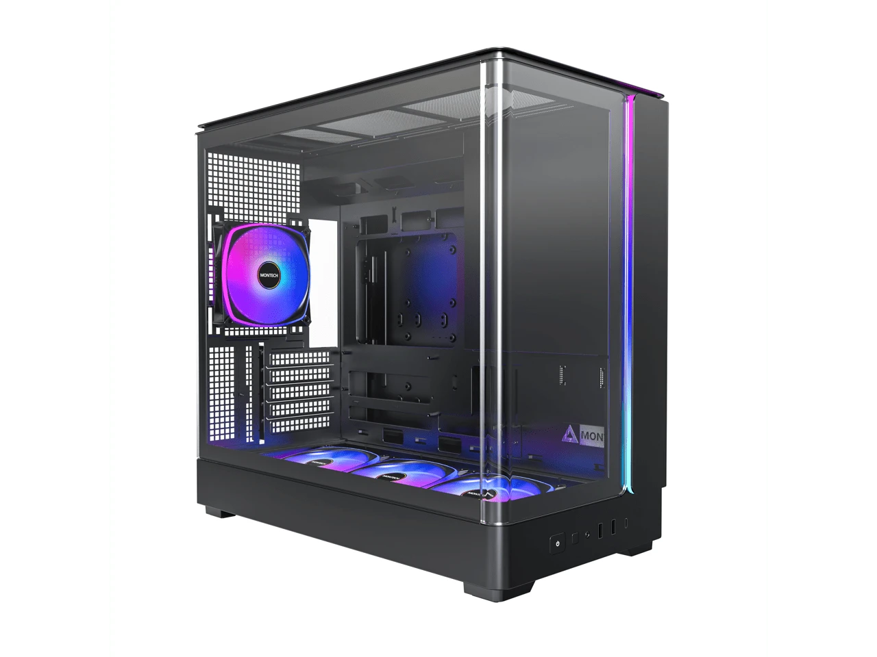 MONTECH KING 15 PRO Micro-ATX PC Case, Curved Panoramic Glass, Chimney Airflow, 360mm Radiator Support, Compact Build For High-Performance Systems, 6 ARGB PWM Fan Pre-Installed With Fan Hub, Black - Black - View 1