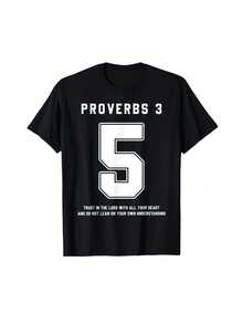Men's Proverbs 3:5 Bible Verse Cotton T-Shirt - Black Athletic & Casual Wear With Inspirational Scripture Print, Breathable Round Neck Tee For All Seasons - màu đen - Xem 7