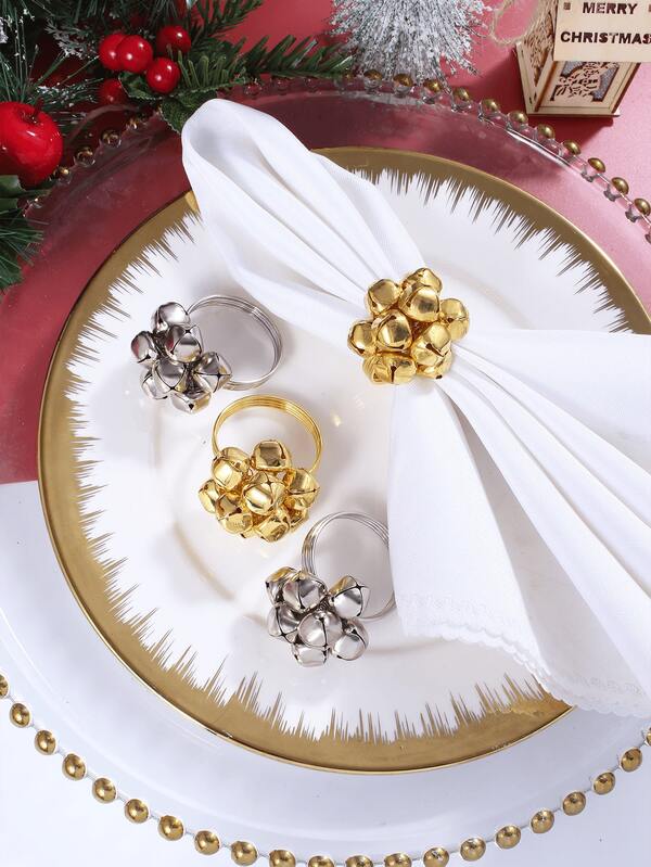 2-6 pièces Anneaux de serviette de Noël en or et argent, convient pour la décoration de table de Noël, mariages, fêtes, anneaux de serviette de Noël, décorations de table de Noël