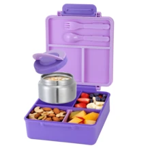 Bento Box Set With 8oz Thermal Stainless Steel Soup Jar – Perfect For School Or Office Lunches,Back To School - Purple - View 7