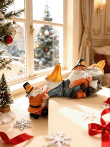 1 Christmas Pumpkin 4-In-1 Dwarf Resin Ornament - Hand-Painted Holiday Decorations With A Variety Of Colors And Patterns, Durable Resin Material, Can Be Used As A Desktop Ornament, Suitable For Holiday Home Decoration, No Electricity Required, Christmas Dwarf Ornament