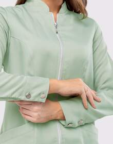 Women's Oxford Fitted Lab Coat With Zipper And Mandarin Collar - Evi - Sage Green - View 2