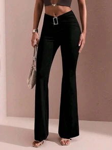 Pantalones deportivos de cintura alta y pierna ancha con hebilla y brillo para mujer, para deportes al aire libre