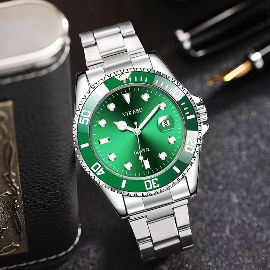 Đồng hồ nam cao cấp dây thép không gỉ, phát sáng, lịch tích hợp, thích hợp làm quà tặng sinh nhật, ngày Valentine, tiệc tối, v.v. - Màu xanh lam - Xem 1