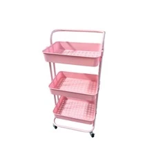 Multipurpose Organizer Cart With 3 Pink Shelves - Rosa Pálido - Ver 5