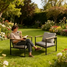 Outdoor Patio Furniture Chair Set – 2 Pcs Armchair With Washable Thick Cushions,All-Weather Modern Metal Furniture For Garden,Backyard,Porch,Grey - 灰色 - 查看 3