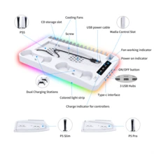GAMINJA P58 Cooling Base With RGB Lights, Applicable For Disc & Digital Edition, Integrated Gamepad Dual Charging Dock, Cooling Fan, Remote Control Holder, Game Disc Storage, USB Hub, Headphone Hook - Upgraded Version - Transparent Black - View 9